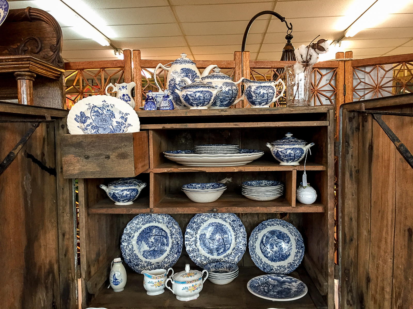 Granny's China • Made in England, this beautiful Johnson Brothers' Mill Stream blue and white pattern china will make any gathering special. You can buy the entire set or buy individual pieces. Stop by to see this special dinnerware.