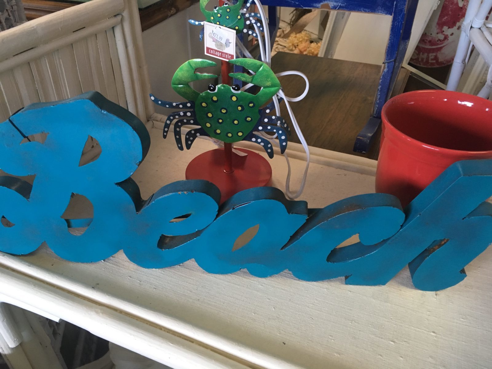 Metal Distressed Beach Sign • This sign says it all...BEACH...metal sign in a vibrant blue with just the right amount of rust!